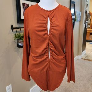 NWOT Royalty burnt orange cutout bodysuit XXXL